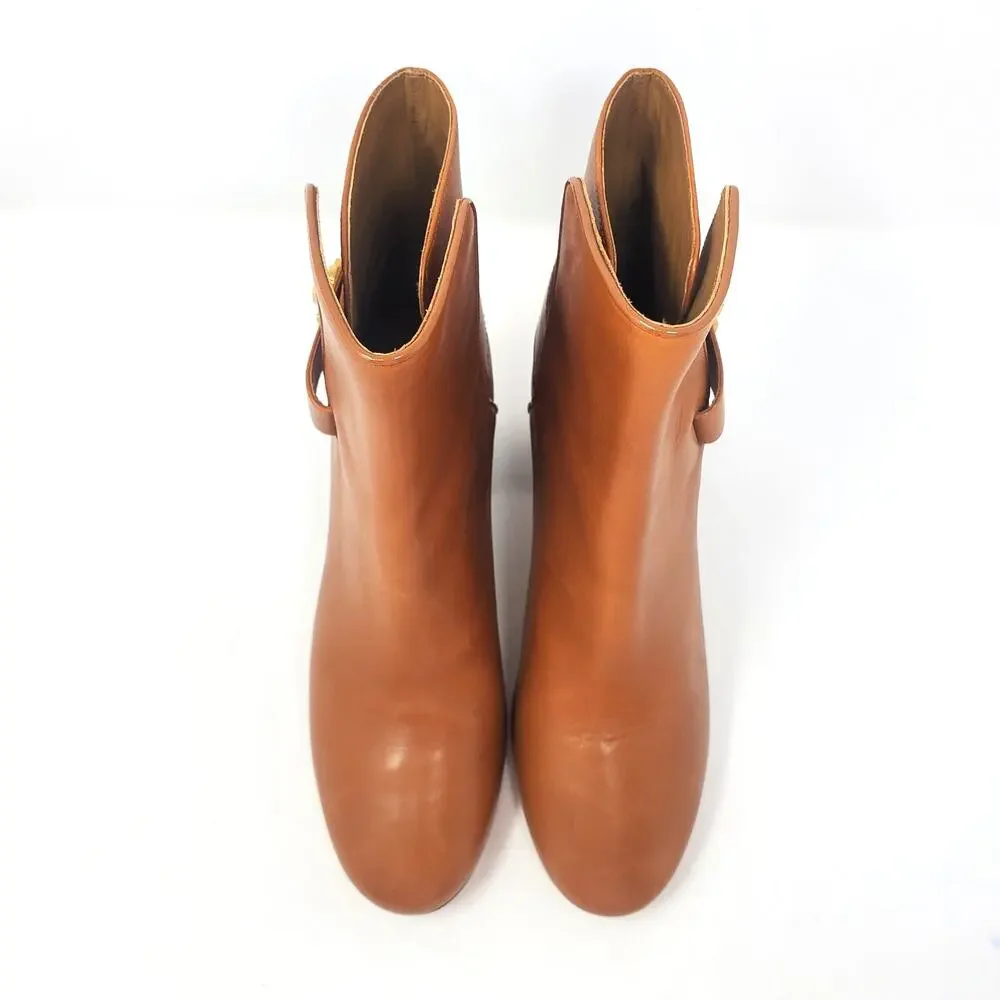 Tory Burch Kira 70MM Bootie Calf Leather Ankle Boots Mid Tan 59585 Size US 7 M